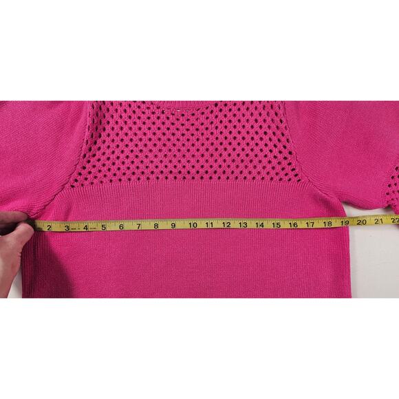 THML sz S pink puff statement blouse see through net accents NWOT bright fun - Picture 9 of 9